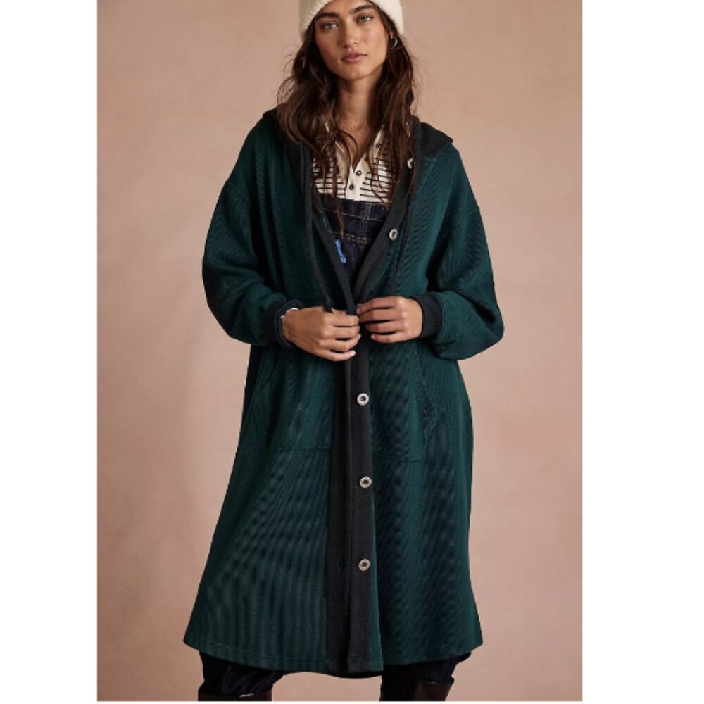 Free People Deep Dark Green Long Hoodie